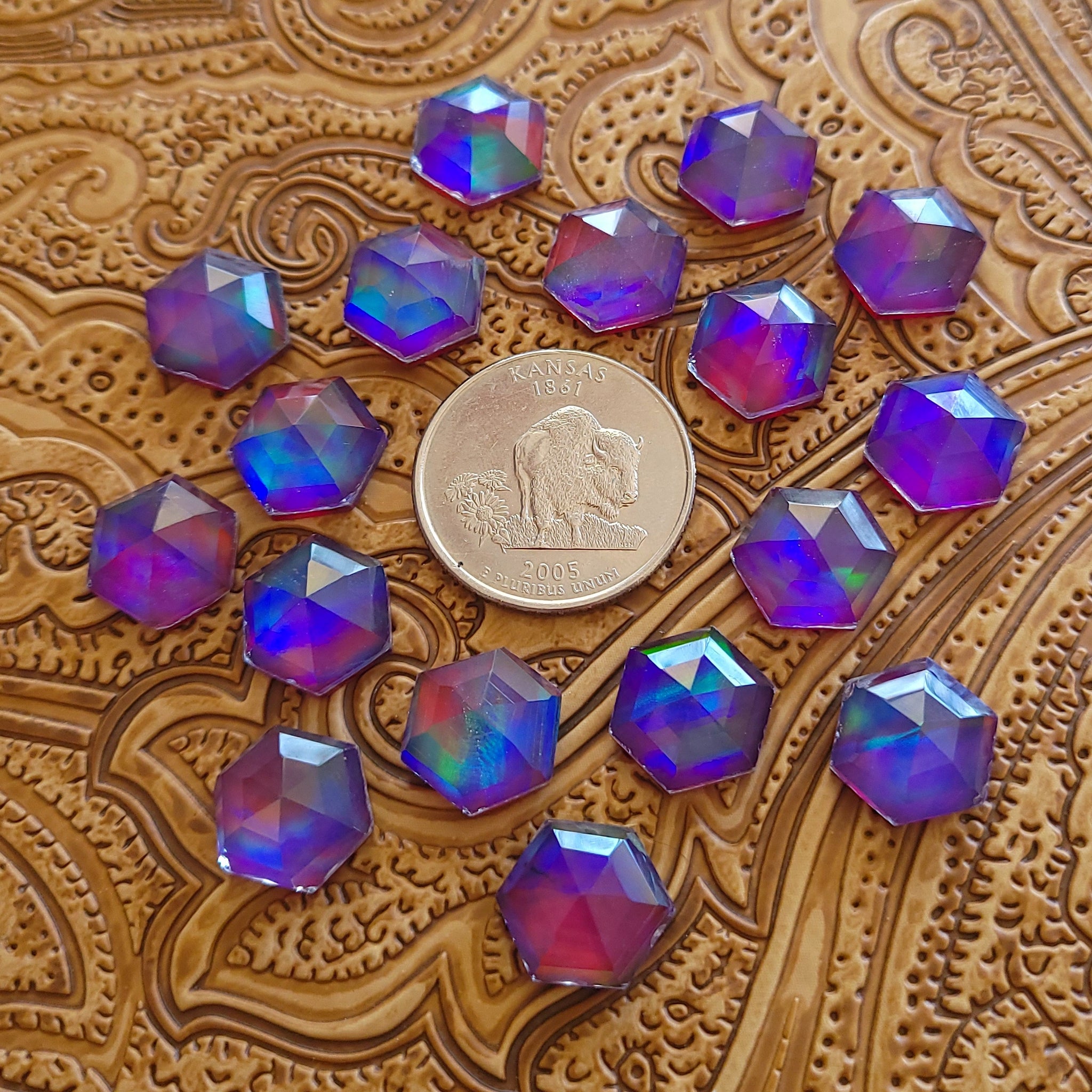 12x14mm Aurora Opal Doublet Stepped Hexagon Cab (1 pc)