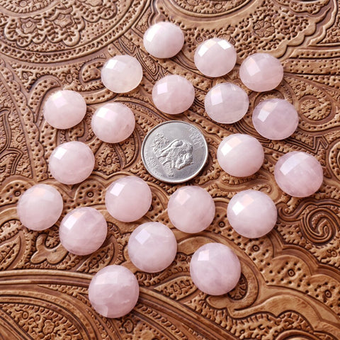 16mm Rose Quartz Checker Cut Round Cab (1 pc)