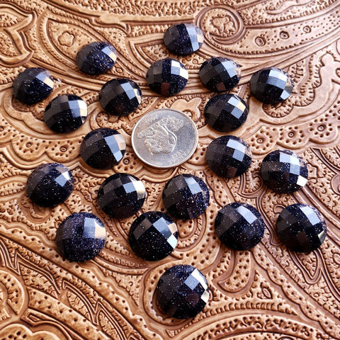 16mm Blue Goldstone Checker Cut Round Cab (1 pc)