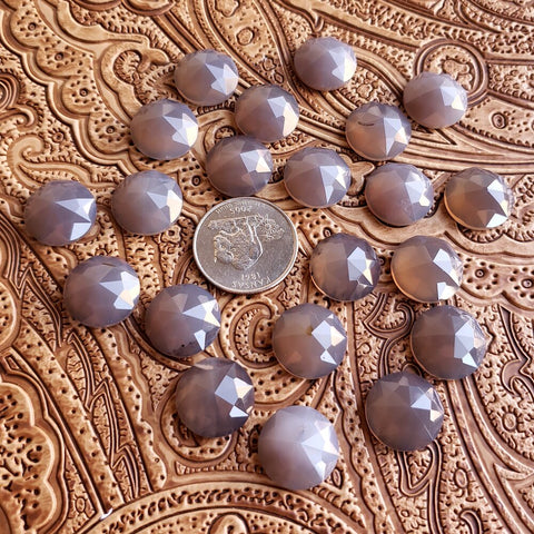 16mm Grey Agate Rose Cut Round Cab (1 pc)