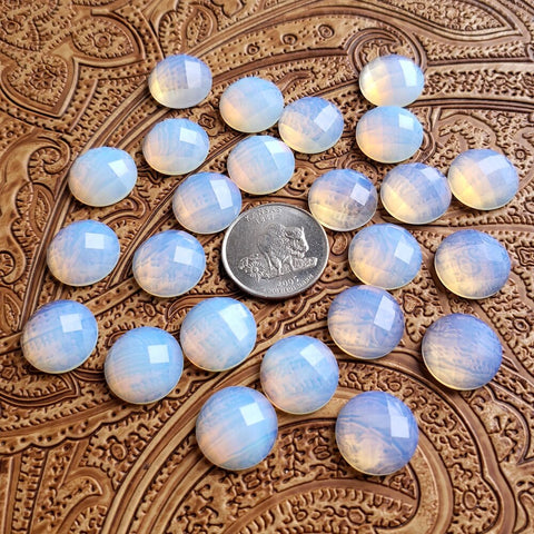 16mm Opalite Checker Cut Round Cab (1 pc)