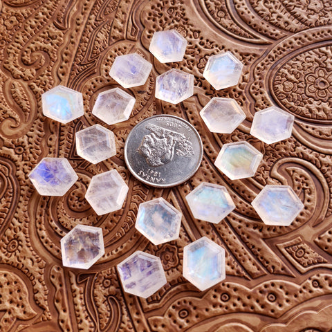 11x14mm Rainbow Moonstone Double Stepped Hexagon (1 pc)