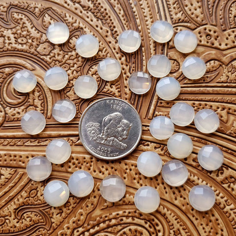 9mm White Agate Faceted Round Cab (1 Pc)